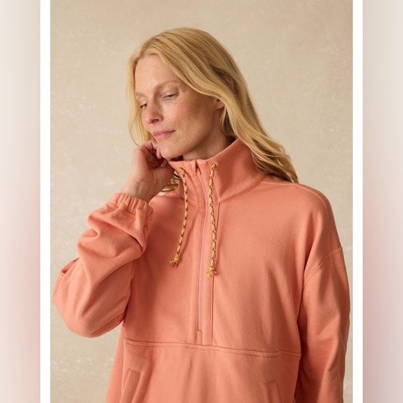 Faherty Women's Orange High Tide Terry Anorak Hoodie Pima cotton size medium - Picture 2 of 9